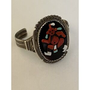 Vtg Native American Bev Etsate Zuni Inlay Mud Head Coral & Black Jet  Bracelet